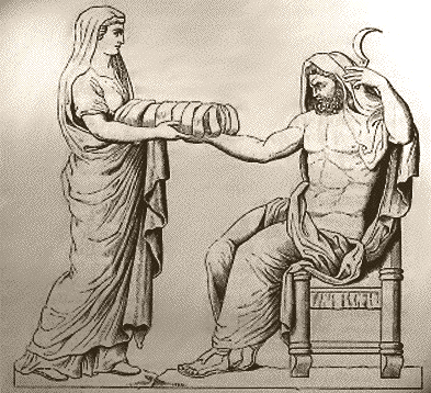 Крон принимает от Реи вместо новорожденного Зевса завернутый в пеленки камень